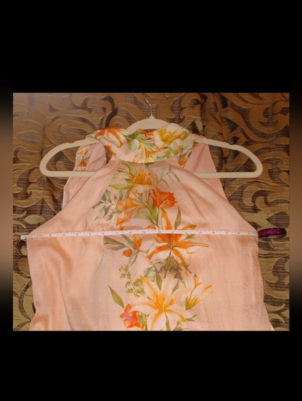 Versona Coral-Peach Floral Halter Maxi Dress with Back Bow - Picture 11 of 11